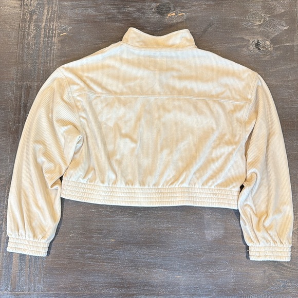 NWT Aerie Groove On Full Zip Soft Velour Cropped Beige Ribbed Jacket Size L - Picture 3 of 14